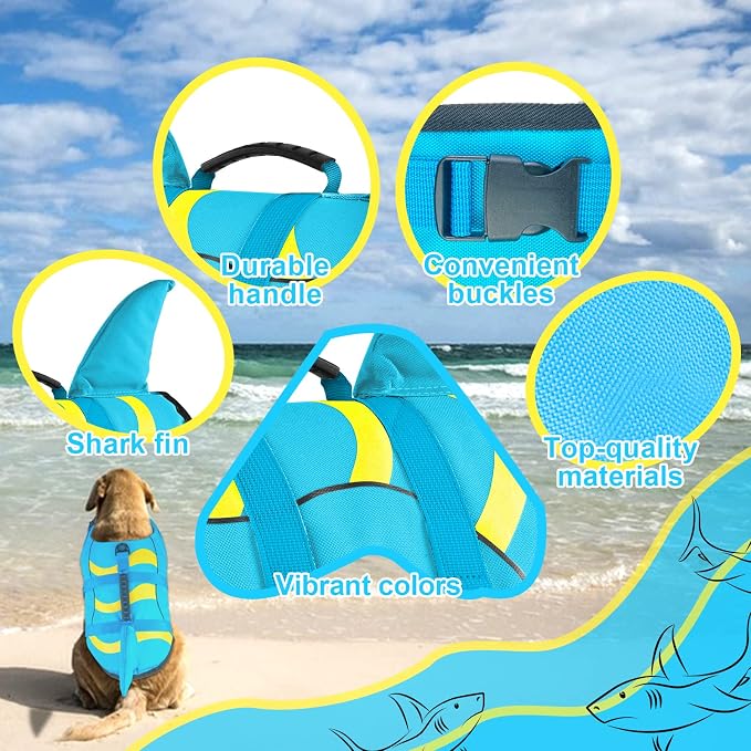 Fragralley Shark Dog Life Jacket, Adjustable Dog Life Vest with Shark Fin, Suit for Small Medium Large Dog Life Vest for Swimming and Boating