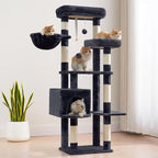 Gitelsnour 55.1'' Cat Tree Tower for Indoor Cats, Large Platform, CCT013G | 7 Sisal Scratching Posts, Multi-level Cat Condo Cat Cave, 2 Padded Perches, Basket, Furry Ball, Toy, Smoky Gray