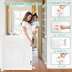 EZIGO 55 Inch Retractable Baby Gates Extra Wide Baby Dog Gate for Stairs | 34 Inch Tall Retractable Dog Gate, One-Hand Operation Mesh Safety Pet Gate for Deck, Porch, Doorways Indoor Outdoor, White