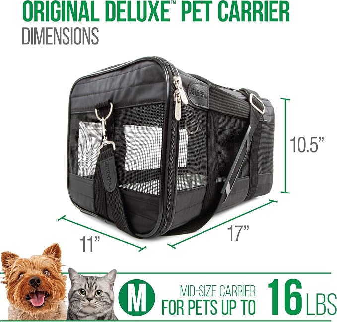 Sherpa Original Deluxe Travel Pet Carrier, Airline Approved & Guaranteed On Board - Black, Medium