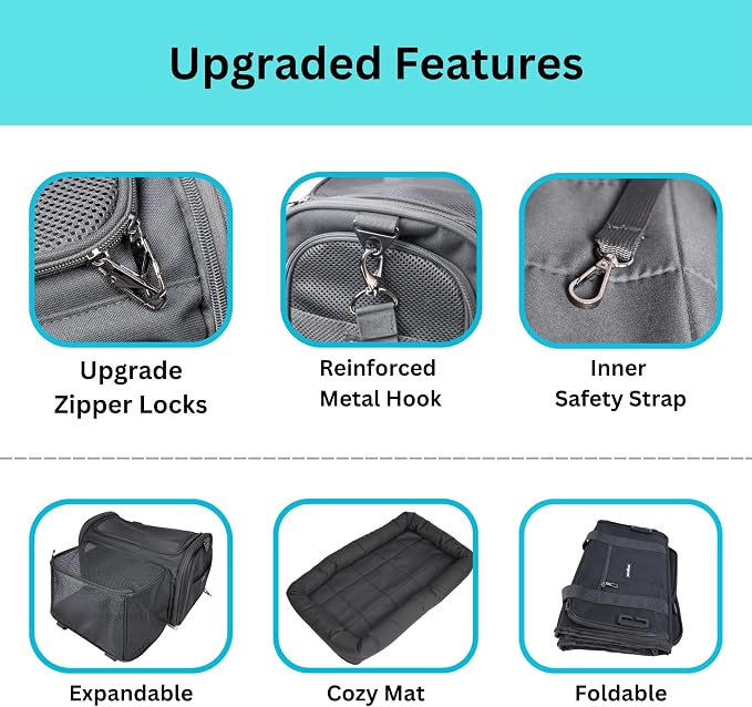 Airline Approved & Crash-Tested Expanable Cat Carrier | 2-in-1 Crash-Tested Small Dog Car Seat & Portable Pet Carrier | CPS Certified for Crash Protection & Safe Pet Travel
