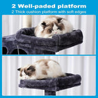 Hey-brother Cat Tree Tower with Sisal Scratching Posts, Big Condo, MPJ020G | 53.7 Inches Multi-Level Cat House with 2 Bigger Plush Condos, 2 Platforms, Hammock, Toy Balls for Indoor Cats, Smoky Gray
