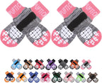 PUPTECK Anti-Slip Dog Socks with Double Sides Grips for Small Medium Large Dogs Hardwood Floors Prevents Licking, Dog Shoes for Hot Pavement Traction Control for Senior Dogs, Grey&Pink XL
