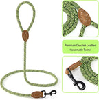 Mile High Life Dog Leash with Genuine Leather Connection, 6 FT/5 FT/4 FT | Rope Leash, Heavy Duty 360° Swivel Metal Clasp, for Small Medium & Large Dogs (Lime Green, 48 Inch)