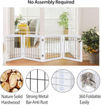 LZRS 4-Panel Extra-Wide Wooden Freestanding Dog Gate: Foldable Solid Wood and Steel Wire Chew Resistant Safety Barrier for Doorways, Stairs, and Large Open Spaces Indoor Use, White