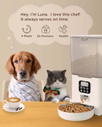 Ciays Automatic Cat Feeder, 5.6L, Control 4 Meals Per Day, Pet Dry Food Dispenser, Dual Power Supply & Voice Recorder, White