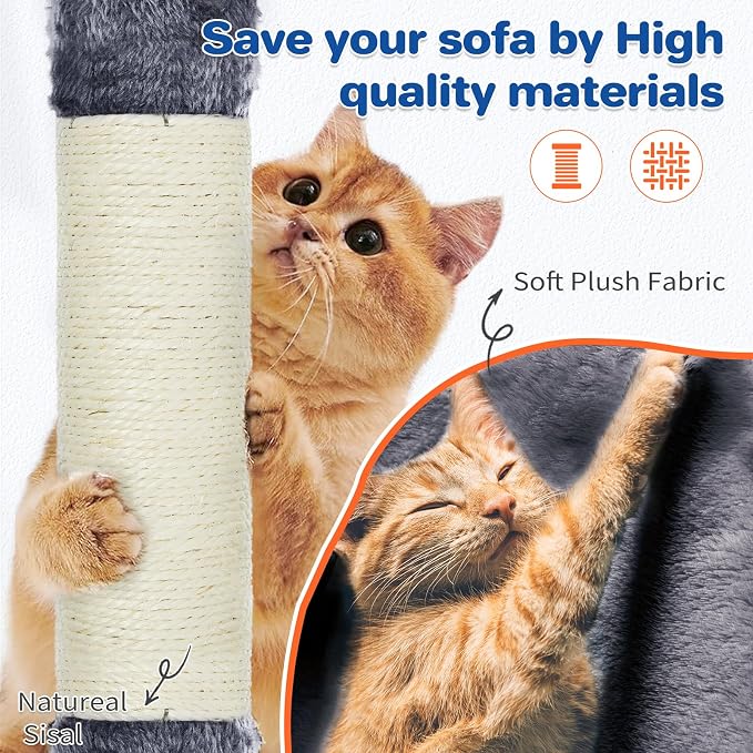 ABCPET 63" Multi-Level Cat Tree Tower for Indoor Cats, Dark Grey | 63" multi-level cat tower with sisal scratch posts, cat condo, hammock, dangling toy & wide perch for indoor cat rest & play