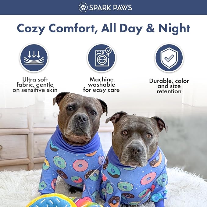 Spark Paws Dog Pajama, Dog Recovery Suit Male, Onesie, Ultra-Soft and 4-Way Stretch, for Small Medium and Large Breeds - Donuts - 3XL