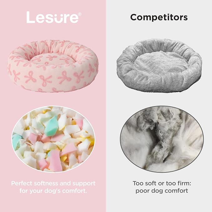LE SURE Shown on TV Jacquard Donut Cat Beds Indoor,Pink Taffy 20x20x6in | Orthopedic Calming Puppy Bed,Cute Original Design Pattern,Washable Cover, Home Decor as Gift for Pet ,Anti Slip Bottom