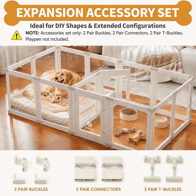 Khaki Buckles for Acrylic Dog Playpen Indoor | DIY Kit Expansion, Easy Assemble, Durable Replacement Parts for This Set Only, 4 Buckles & 4 Connectors & 4 T-Buckles