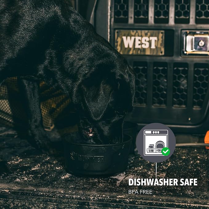 Dog Bowl with Spill-Proof Travel Lid, Black, 7-Cup Pet Travel Bowl | Black 7-Cup Dog Bowl, Spill-Proof Travel Lid, BPA-Free, Rust-Proof, Shock-Resistant, Stackable and Dishwasher Safe