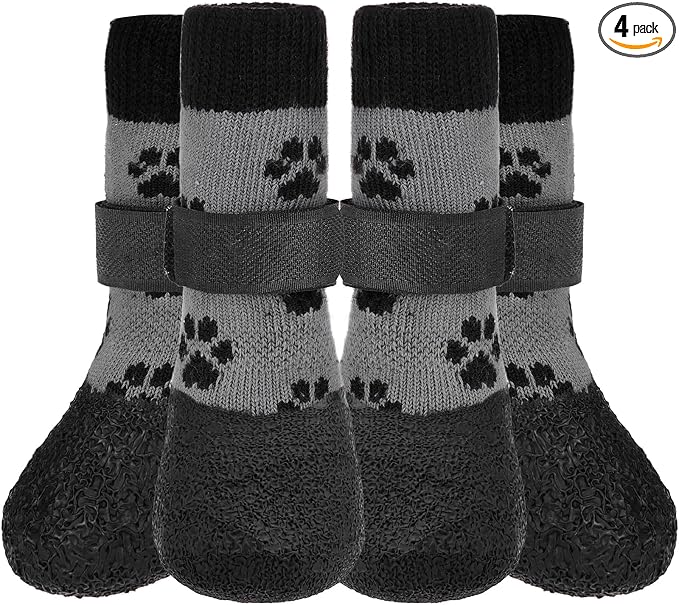 KOOLTAIL Anti Slip Dog Socks for Hot/Cold Pavement to Prevent Licking Paws,Booties for Hardwood Floors,Traction Rain Dog Boots&Paw Protectors Shoes with Grip for Small Medium Large Senior Dogs