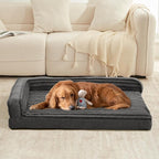 WINDRACING Orthopedic Dog Beds for Large Dogs 40x28 inch, L Shape Waterproof Dog Bed with Bolster Sides, Washable Big Pet Bed with Removable Cover & Non-Slip Bottom, Gray