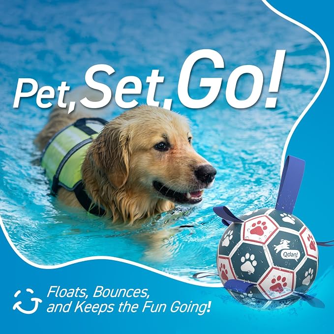 QDAN Large Dog Toys, 8 Inch Durable Balls for Dogs, Soccer Ball with Straps | Outdoor Herding Balls for 30-90 lbs Aggressive Chewers, Interactive Soccer Toy for Tug of War, Dog Ball to Keep Them Busy