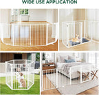 Snagle Paw Full Metal Freestanding Dog Gate with Door, 120” W x 32” H Pet Gate with Support Feet for Doorways, Stairs and Hallways, Portable Dog Fence for Indoor Use(32" 6 Panel, White)