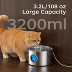 Cat Water Fountain Advanced 304 Stainless Steel 3.2L/108oz with Detachable Tank, Easy to Clean, Automatic Pet Fountain Quiet Cats Water Dispenser, Dogs (108oz Cat Fountain)