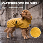 PU Dog Raincoat, Non-Toxic & Odorless Waterproof Vest, Adjustable High Neck and Hook & Loop Belly Closure for Rainy Potty Breaks & Wet Weather Outdoor Walks (Yellow, Medium)