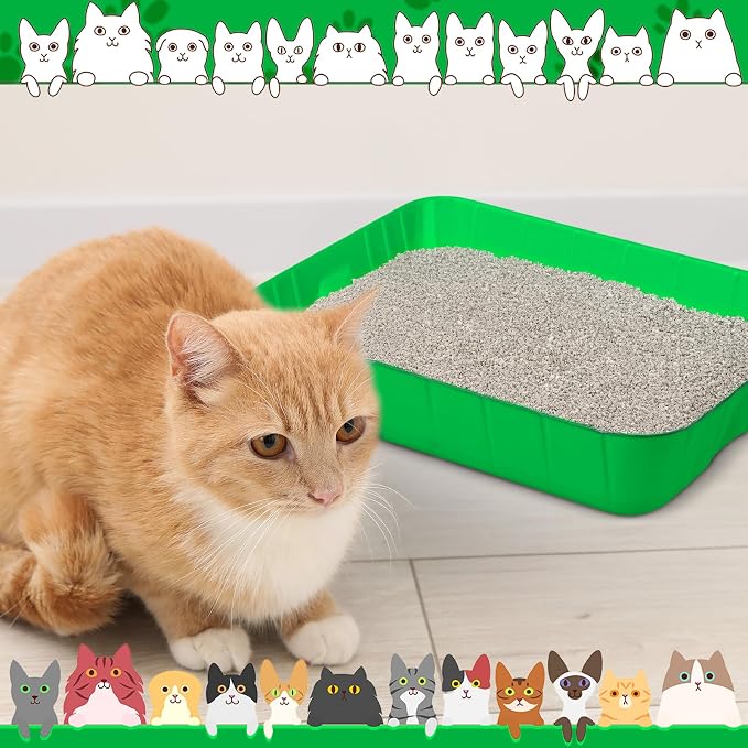 Bokon 25 Count Disposable Litter Box for Cat, Large Disposable Litter Tray for Travel Home Durable Portable Plastic Kitty Litters Boxes Leak-Resistant Easy-Grip Rim, 15.7 x 11.8 x 3 Inches(Green)