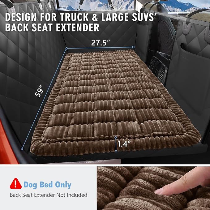 Dog Bed for Truck Back Seat Non-Slip, Truck Dog Bed Soft and Comfortable, Back Seat Pet Bed Mat for Travel, Pet Car Blanket for Backseat Extender and Seat Covers Brown 59”X27.5”