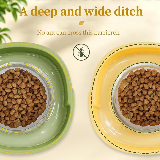Ant Proof Cat Food Bowl, Elevated Cat Feeding Bowl, Yellow 2pcs | Prevents Ants from Entering and Reduces Neck Stress, Non-Slip Elevated Cat Feeding Bowl