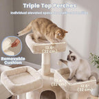 Cat Tree, 81.1" Tall Heavy Duty Cat Tower for Large Cats VCT032MJ | Cat Furniture with 3 Wide Platforms, Diamond-Shaped Condo 2 Sisal Scratchers, Hammock & Stable Base, Beige