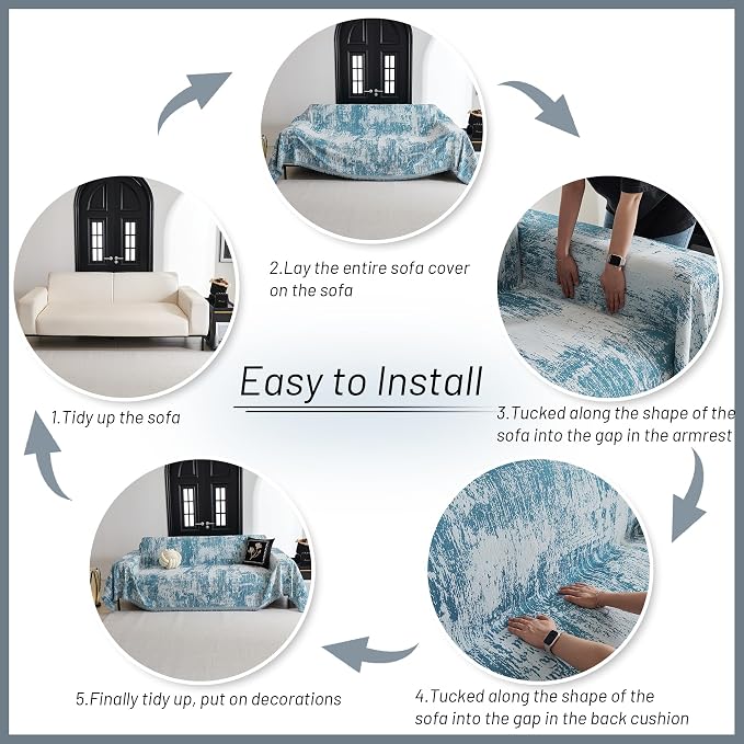 MYSKY HOME Sectional Couch Cover Sage Abstract Geometric Sofa Covers for Sectional Sofa L Shape Chenille Couch Protector for Dogs Pets Couch Throw Cover Washable Durable for Home Decor, 71" X118"