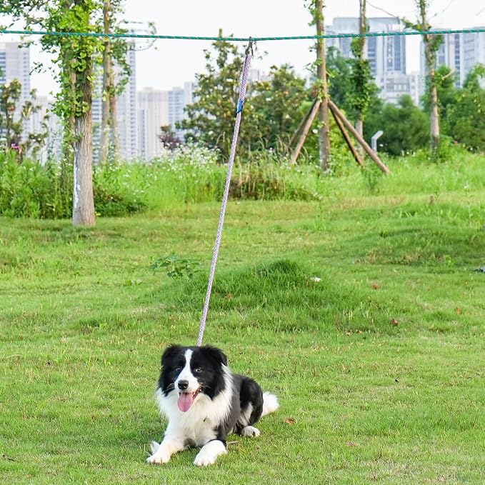 XiaZ Dog Tie Out Cable for Camping, 75ft Portable Overhead Trolley System for Dogs up to 200lbs，Dog Lead for Yard, Camping, Parks, Outdoor Events,5 min Set-up