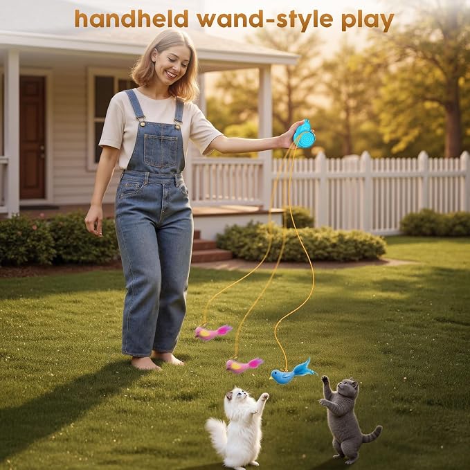 Interactive Cat Toys for Indoor Cats - Automatic Flying Bird for Enrichment | Catpick toy Hanging Feather & Mouse Wand Toy for Exercise & Self-play, Ideal for Bored Kitten&Adult Cat, Rechargeable, Blue