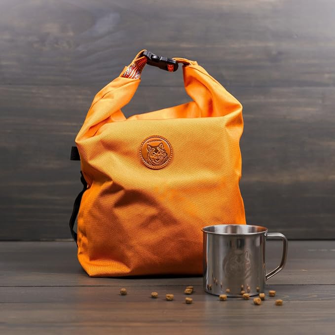 Wilderdog Doggie Bag - Water Resistant, Portable Kibble Carrier & Stainless Steel Mug - Sienna