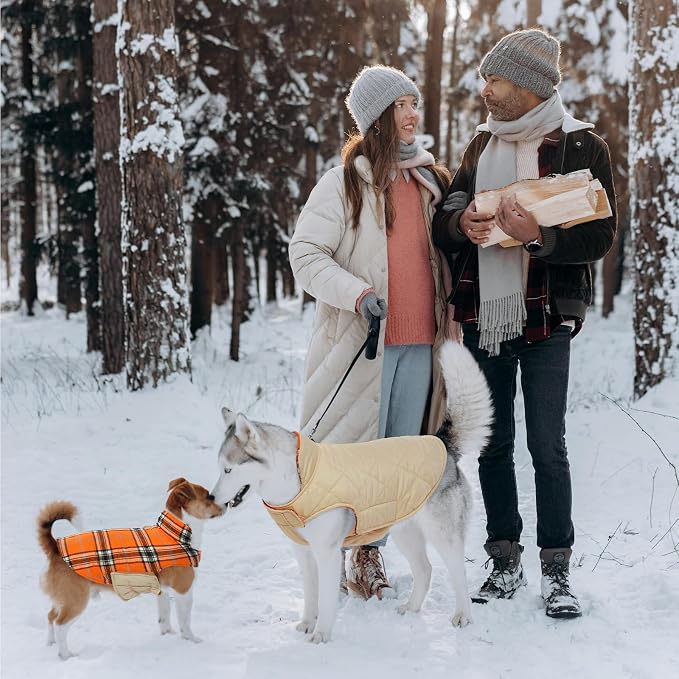 Kuoser Warm Dog Coat, Waterproof Dog Jacket for Extra Large Dogs,Orange 2XL | Adjustable Durable XXL Doggie Winter Coat Reversible Puppy Cold Weather Apparel from Small to Large Breed