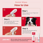 JAYU PET Mint Scent Dental Finger Wipes for Dogs, 50 Count | No-Rinse, Dual-Finger, Oral Care, Teeth Cleaning