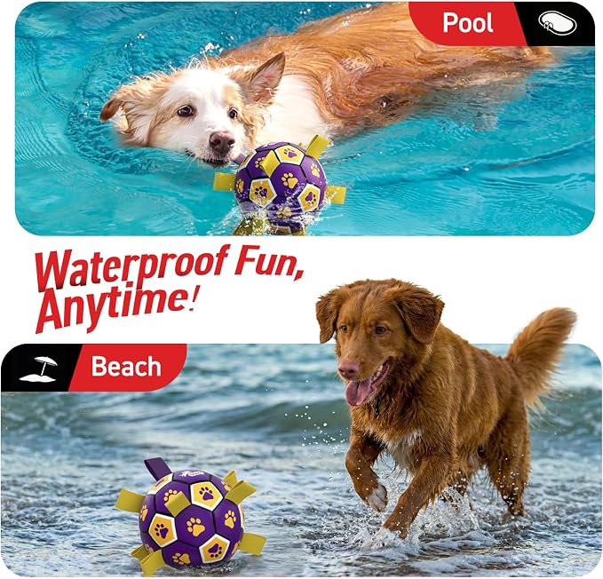 QDAN Dog Balls Toys, Soccer Ball with Straps, Herding Ball Toy, Puppy Toy | 6 Inch Puppy Water Pool Toy, Durable Balls for Dogs for 20-40 lbs Dog, Outdoor Herding Balls for Small Medium Dogs