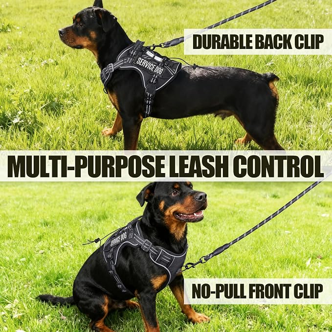 Service Dog Tactical Vest Harness and Leash Set Large Sized Dog Emotional Support- Tactical Dog Harness Training Collar with Name (Black, XL)