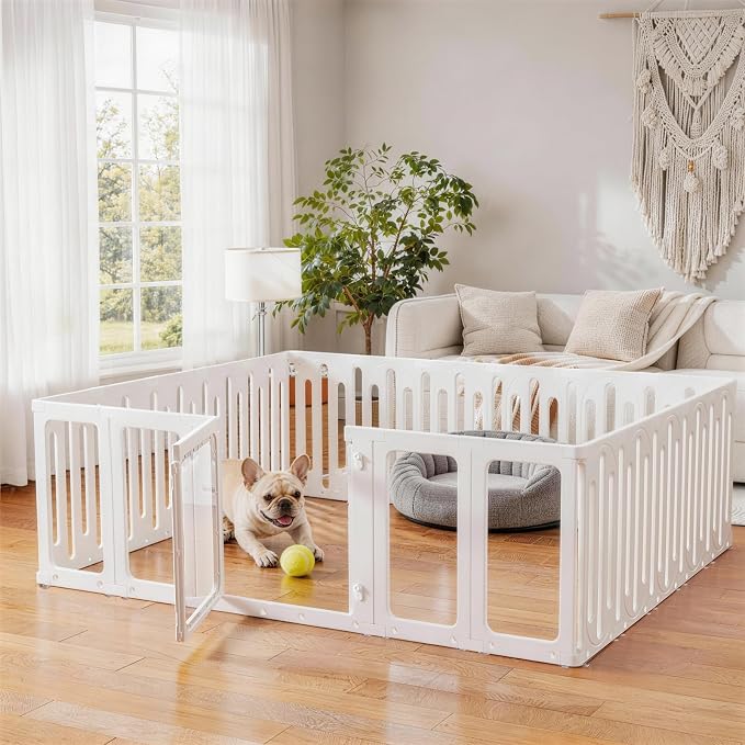 Acrylic Dog Playpen Indoor, Puppy Pens for Small Dogs & Puppies,21 Panels | Easy Assemble, DIY Flexible Shape Dog Pen with Plastic Fence, Pet Exercise Pin for Small Animals, 24''Tall
