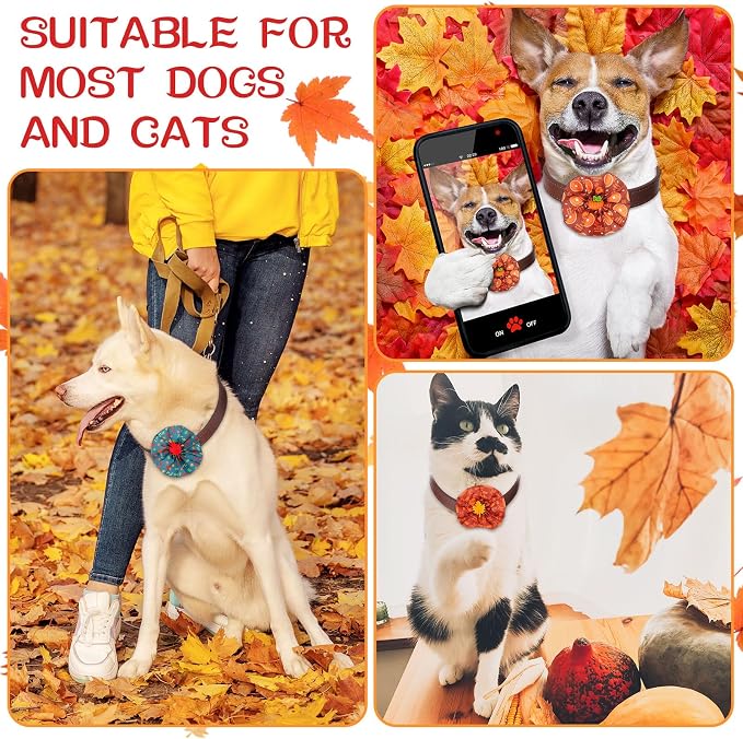 100 Pcs Fall Dog Collar Flowers Charms Bulk Thanksgiving Pet Flower Collar Bow Ties Holiday Dog Accessories Grooming Supplies Puppy Bows Slides Attachment for Small Medium Large Dogs Cat
