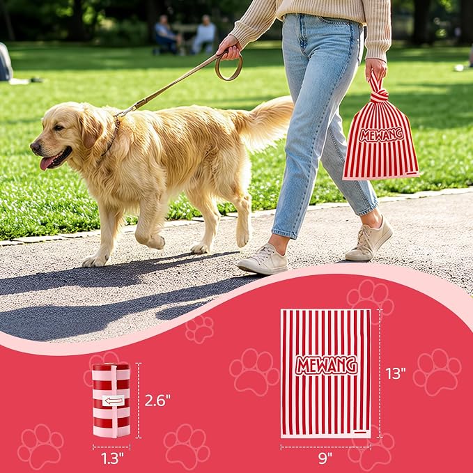MEWANG Poop Bags for Dogs,Leak-Proof & Durable Pet Waste Bags, 9"x13", Strawberry Scented, Suit for Large, Medium, and Small Dogs, Cats, and Other Pets, 240 Count (pink)