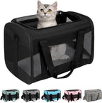 Cat Carrying Case - Pet Carrier Airline Approved, Protable and Breathable Pet Travel Carrier Removable Fleece Pad, Collapsible Cat Carrier Dog Carrier for Medium Cats Small Cats Dogs(Medium, Black)