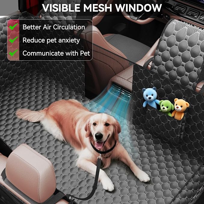 DIAMOOKY Hard Bottom Dog Car Seat Cover for Cars SUVs & Small Trucks | One-Piece Hard Bottom, 420-LB Capacity, Waterproof, Door & Headrest Protector, Pet Bed Dog Hammock, Not for 3-Row Seats