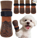 Kuoser Non Slip Dog Socks for Hardwood Floors, Anti-Slip Dog Grippy Socks to Prevent Licking Paws, Double-Sided Traction Dogs Booties Paw Protectors for Small Medium Large Senior Dogs, 4 Pack-Brown XS