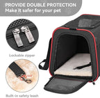Petsfit Large Expandable Cat Carrier for Travel, Up to 18 lb | 19 x 12 x 12 in; roomy expandable space with a reinforced frame, locking zippers, interior safety tether and large pocket.