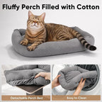 FUKUMARU Retro-Style Cat Scratching Post with Perch for Indoor Adult Cats | 28.7" Elevated Tall Cat Bed, Solid Wood Large Cat Scratcher Tower with Bed, Aesthetic Cat Tree Furniture with Natural Sisal