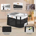Dog Playpen - Foldable Cat Play Pens for Pubby, Kitten, Rabbit, Portable Pet Tent with Carring Bag for Indoor/Outdoor Travel Camping (Black-Medium)