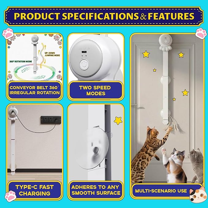 2-in-1 Electric Cat Wand, Rechargeable Auto Toy, Suction & Hanging