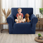 MAXIJIN Stretch Sofa Chair Slipcovers with Arms (31"-46 Washable Chair Cover Armchair with Non-Slip Foam & Elastic Bottom, Dog Cat Pet Friendly Furniture Protector (Small, Navy Blue)