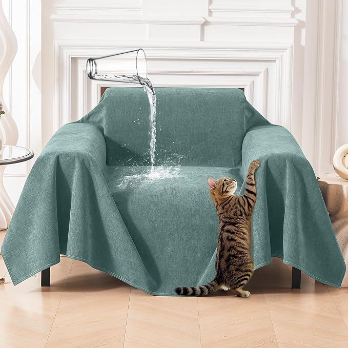 Deep Dream Cat-Scratch Resistant Couch Cover, Waterproof Sofa Cover for 2 Cushion Couch Washable, Pet Friendly Couch Protectors Anti Slip Thickened Slipcovers for Dogs Pets, 71" x 102", Green