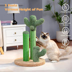 PAWZ Road Cactus Cat Scratching Post 27”Cat Scratcher with Toy Ball | Cactus Cat tree with 3 Sisal & Carpet Thick Scratching Posts, Double Layer Base, Interactive Ball for Adult and Indoor Cats