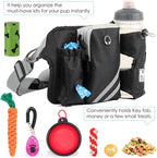 SHINE HAI Retractable Hands Free Dog Leash with Dual Bungees for 2 Dogs, Adjustable Waist Belt Fanny Pack, Reflective Stitching Leash for Running Walking Hiking Jogging Biking Black
