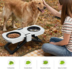 Elevated Dog Bowls Stand, Portable Travel Dog Bowls with Collapsible Silicone Double Diner Bowl, 5 Cups Capacity Food and Water Bowl with No Spill Edge Non-Slip Stand,Ideal for Medium & Large Dogs