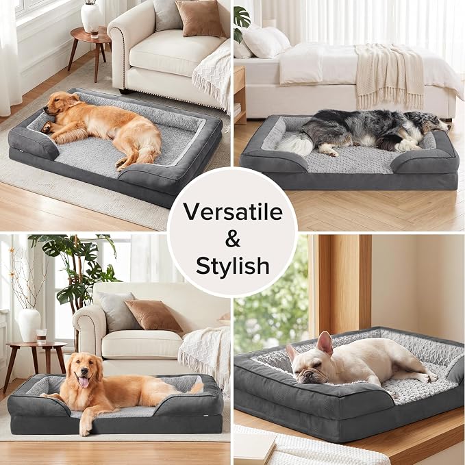INVENHO Orthopedic Dog Beds Large Sized, XL Washable Dog Sofa with Egg-Crate Foam, Waterproof Lining and Non-Skid Bottom