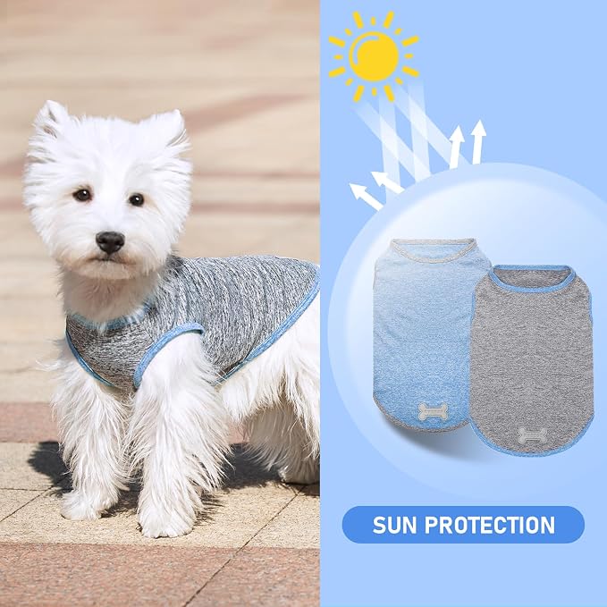 KYEESE 2Pack Dog Shirt, Lightweight Sun Protection Sleeveless Dog T Shirts for Small Dogs Boy, Breathable Pet Reflective Tank Top Summer Dogs Clothes for Outdoor Walking, Grey+Light Blue, M